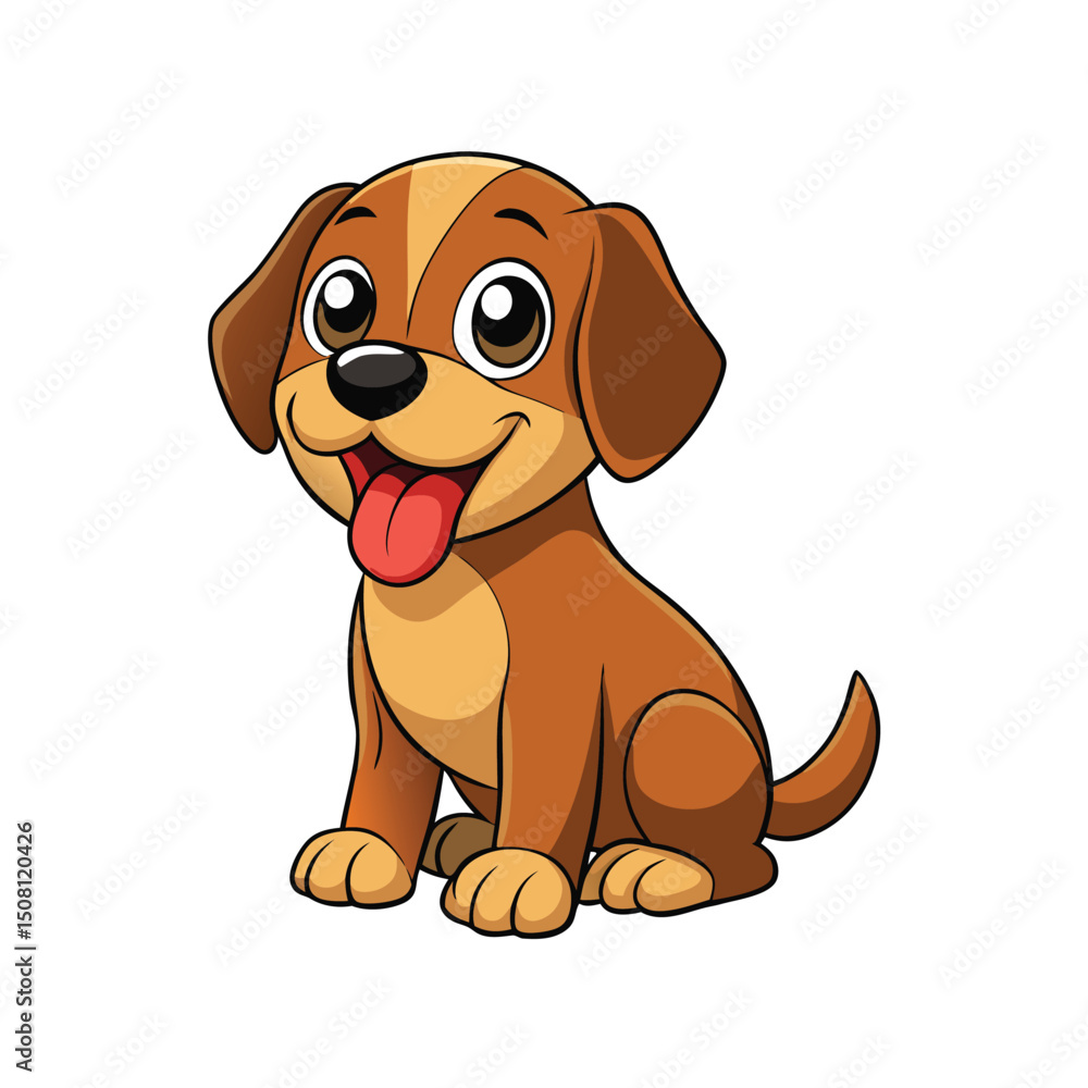 Cartoon Puppy Dog with Happy Expression Sitting, Showing Tongue on White Background Cartoon Puppy Dog with Happy Expression Sitting, Showing Tongue on White Background