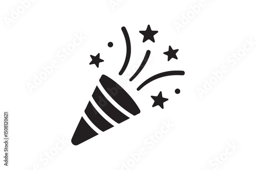 Party popper silhouette vector art illustration on white background