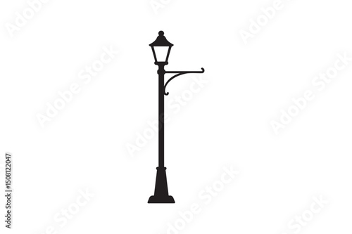 Street lamp with decoration silhouette vector art illustration on white background