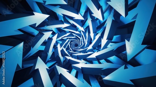 A blue and white spiral of arrows pointing in various directions, creating a sense of movement and direction.