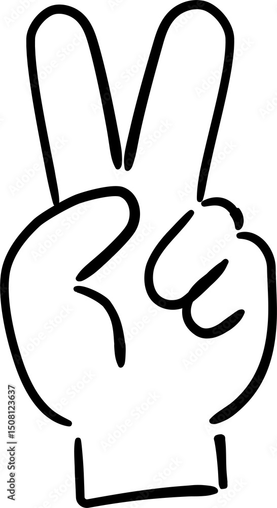 Obraz premium 手書きの手のイラスト 2本指 塗りなし線画