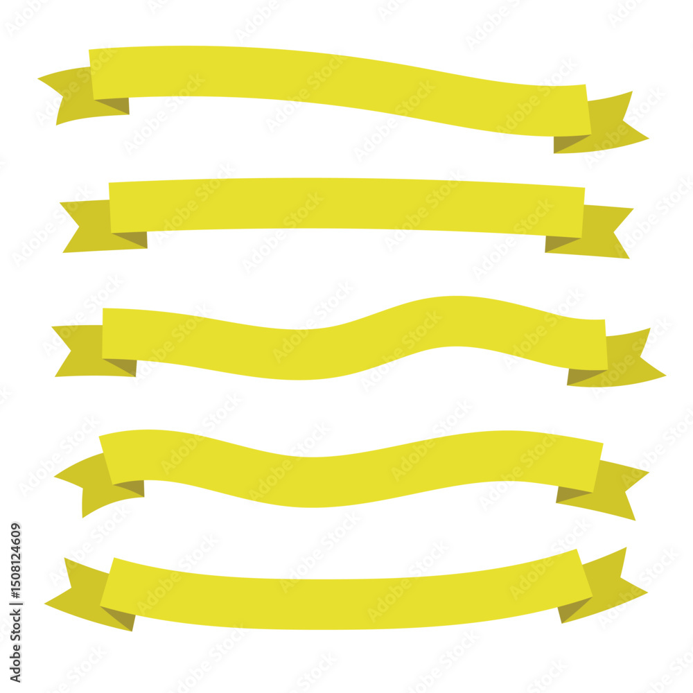 Collection of long yellow ribbon banners in various curved styles. Collection of long yellow ribbon banners in various curved styles.