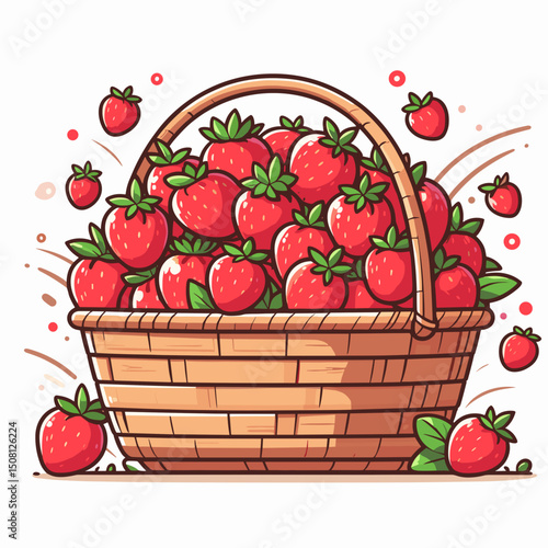 Basket full of ripe strawberries in vector 