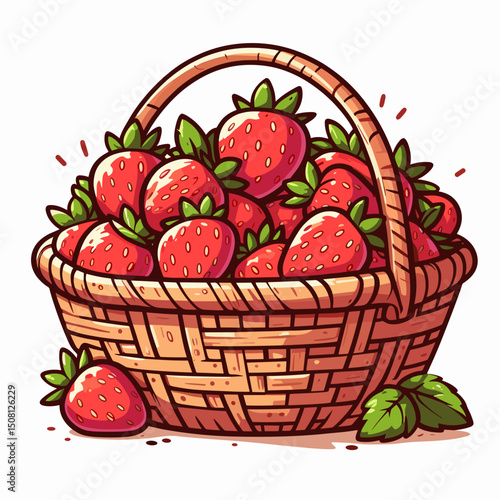 Basket full of ripe strawberries in vector 