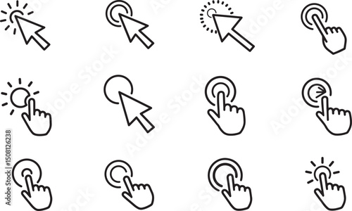 Pointer Cursor Clicking Hand Icon Interactive Click Cursor Vector Illustration for Web UI and Digital Design