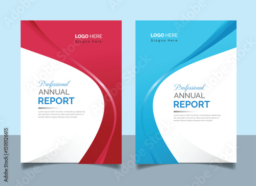 Modern Brochure Cover Design Template with Abstract Wave Shapes in Red and Blue Colors for Business and Creative Presentation Layouts and Marketing Materials