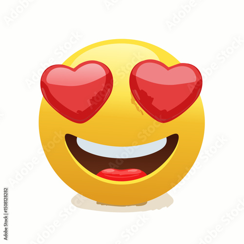 Emoji in Love: A cheerful yellow emoticon with hearts for eyes expresses pure adoration and affection. Perfect for Valentine's Day or expressing romantic feelings.