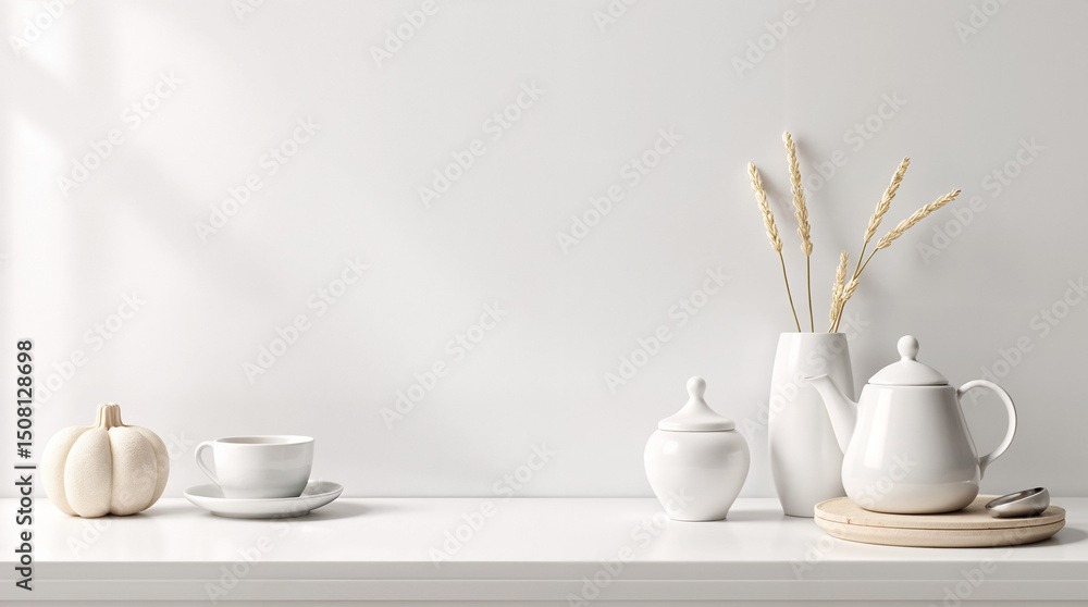 Obraz premium White marble top table for display montage over bright living room background.