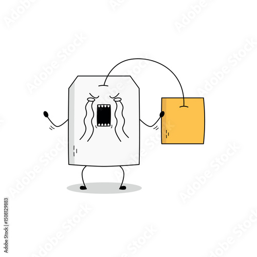 Cute tea bag cartoon character crying doodle