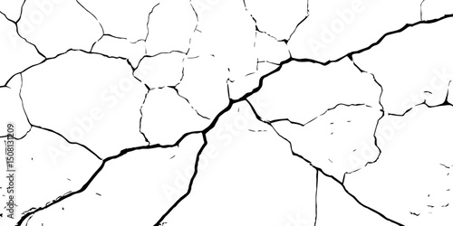 "Abstract cracked texture: distressed, grunge, broken, damaged, weathered, aged, surface, pattern, wall, earth, drought. Black & white graphic"