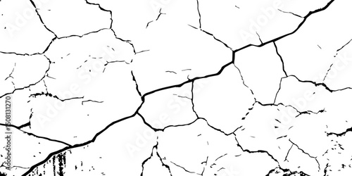 "Abstract cracked texture: distressed, grunge, broken, damaged, weathered, aged, surface, pattern, wall, earth, drought. Black & white graphic"