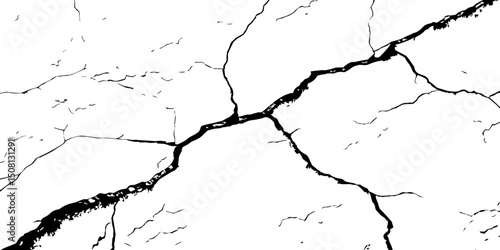 "Abstract cracked texture: distressed, grunge, broken, damaged, weathered, aged, surface, pattern, wall, earth, drought. Black & white graphic"