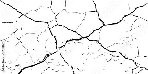 "Abstract cracked texture: distressed, grunge, broken, damaged, weathered, aged, surface, pattern, wall, earth, drought. Black & white graphic"