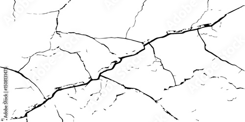 "Cracked white background texture featuring natural fissures and broken lines. Ideal for use in design, grunge overlays, aging effects, or abstract art projects. High contrast and minimalist style"