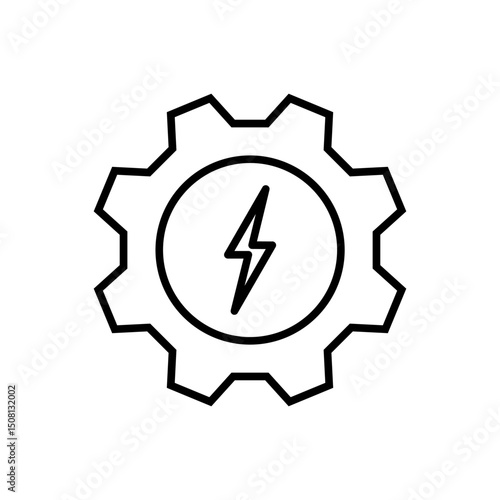 Vector illustration of energy gear icon with lightning, ideal for power, mechanics and technology concepts. Stroke is editable.