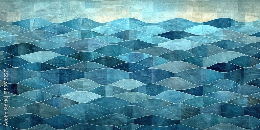 Obraz premium Blue waves paper layer overlap on space for text 