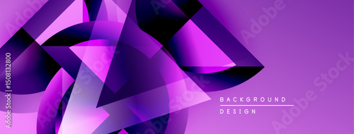 Abstract purple design features dynamic shapes, gradients. Modern background suitable for digital projects, presentations. Vivid color palette creates visual impact.