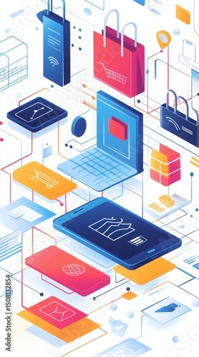 Wallpaper Mural E-commerce shopping concept with mobile phone, laptop, and credit card Torontodigital.ca