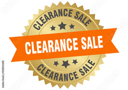 clearance sale. clearance sale round orange and gold label isolated on transparent background