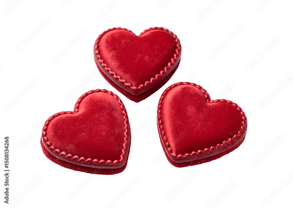 Obraz premium Three red heart shaped objects isolated on transparent background