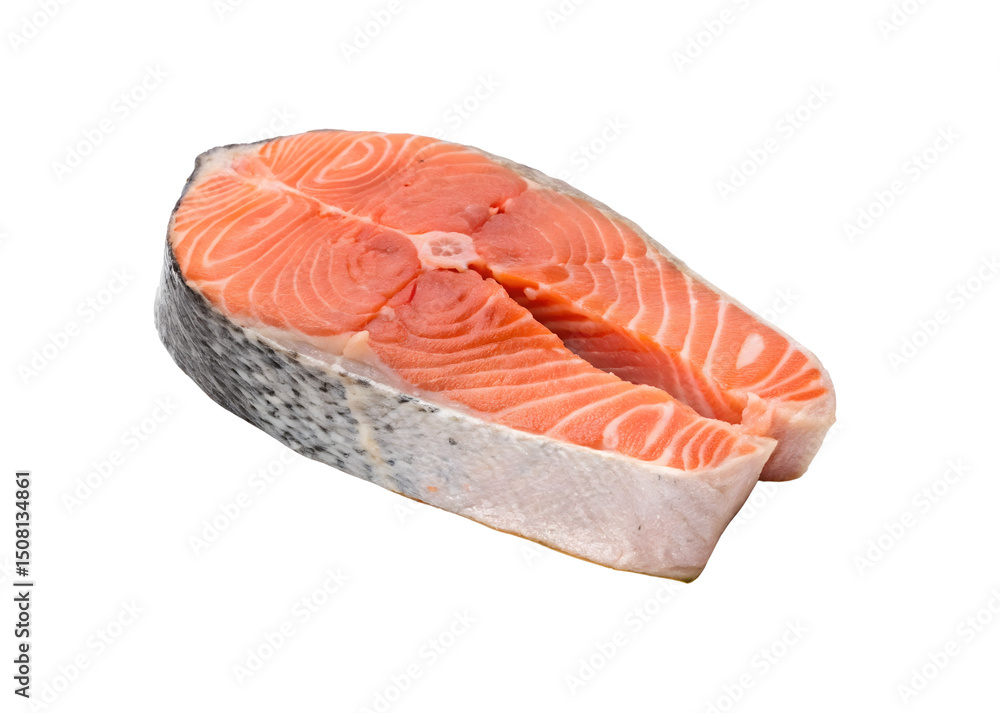 Salmon steak isolated on transparent background, fresh and raw seafood Salmon steak isolated on transparent background, fresh and raw seafood