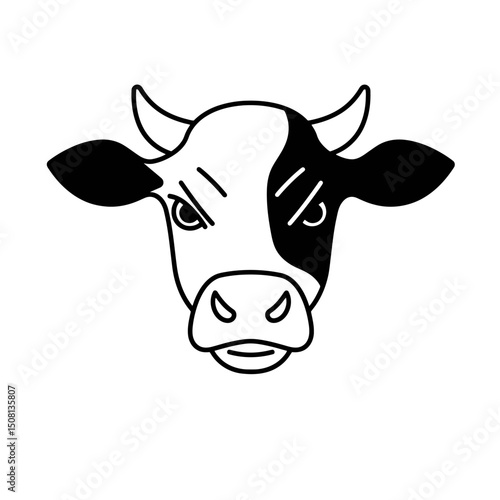 Cartoon Cow Head - Vector Icon, Farm Animal Illustration