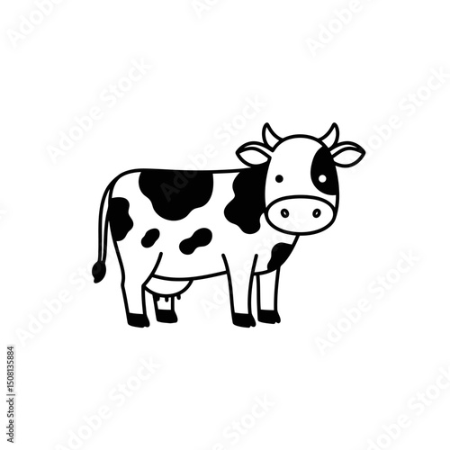 Cartoon Cow Illustration: Black and White Farm Animal