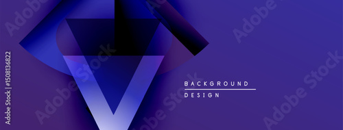 Abstract geometric design. Gradient purple hues create dynamic shapes, suggesting depth, modern aesthetic. Text reads background design.