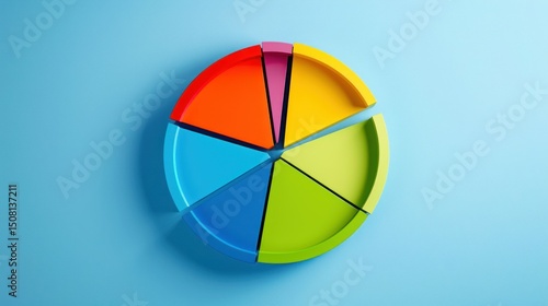 A colorful pie chart with segments representing different categories on a blue background.