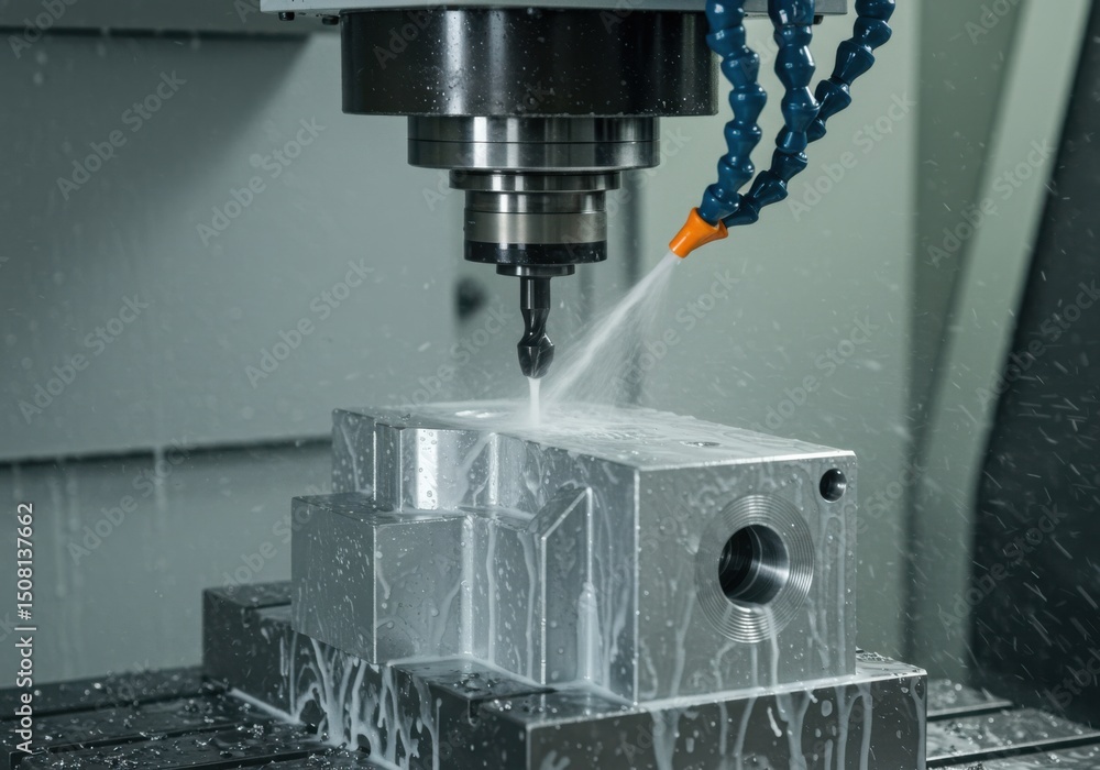 Cnc milling machine precision machining metal part with coolant Cnc milling machine precision machining metal part with coolant