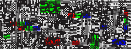 Digital glitch texture with pixelated noise and distorted lines. Abstract TV error background in vintage style with static screen interference.