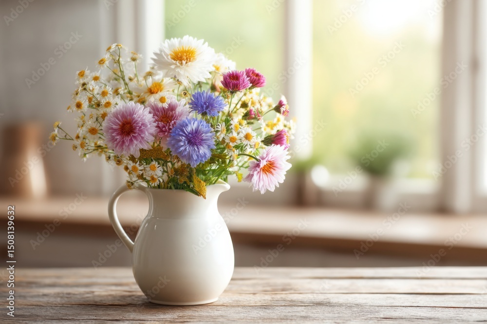 custom made wallpaper toronto digitalColorful wildflower arrangement in a white pitcher on a wooden table near a bright window during daylight