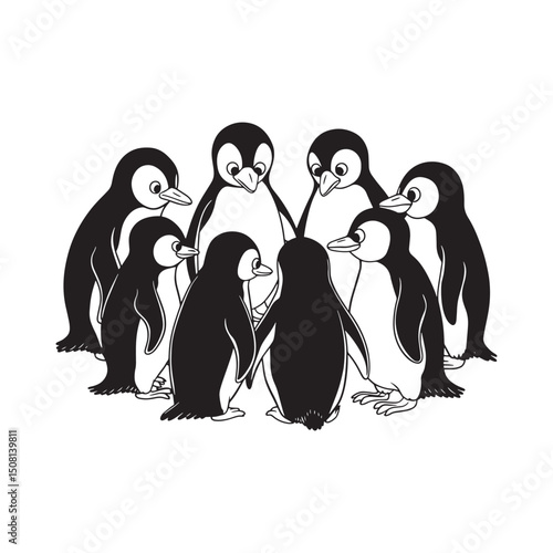 Penguins group vector illustration