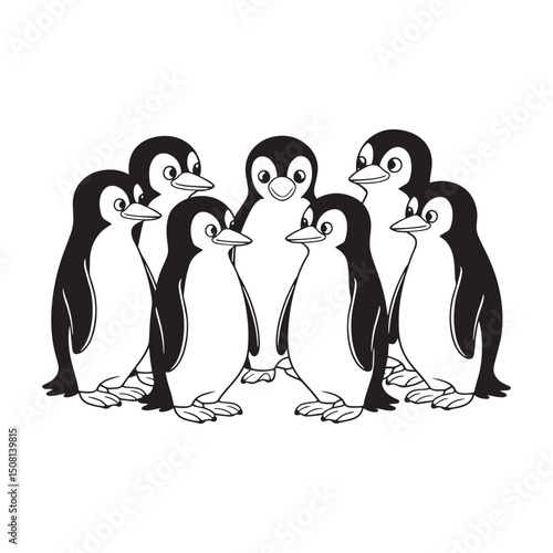 Penguins group vector illustration