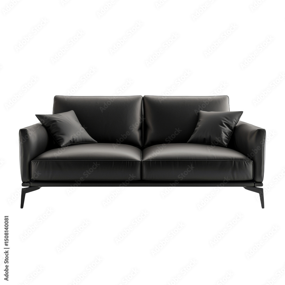 Modern black sofa with cushions, perfect for contemporary living spaces. Stylish and comfortable, it enhances any room aesthetic appeal Modern black sofa with cushions, perfect for contemporary living spaces. Stylish and comfortable, it enhances any room aesthetic appeal