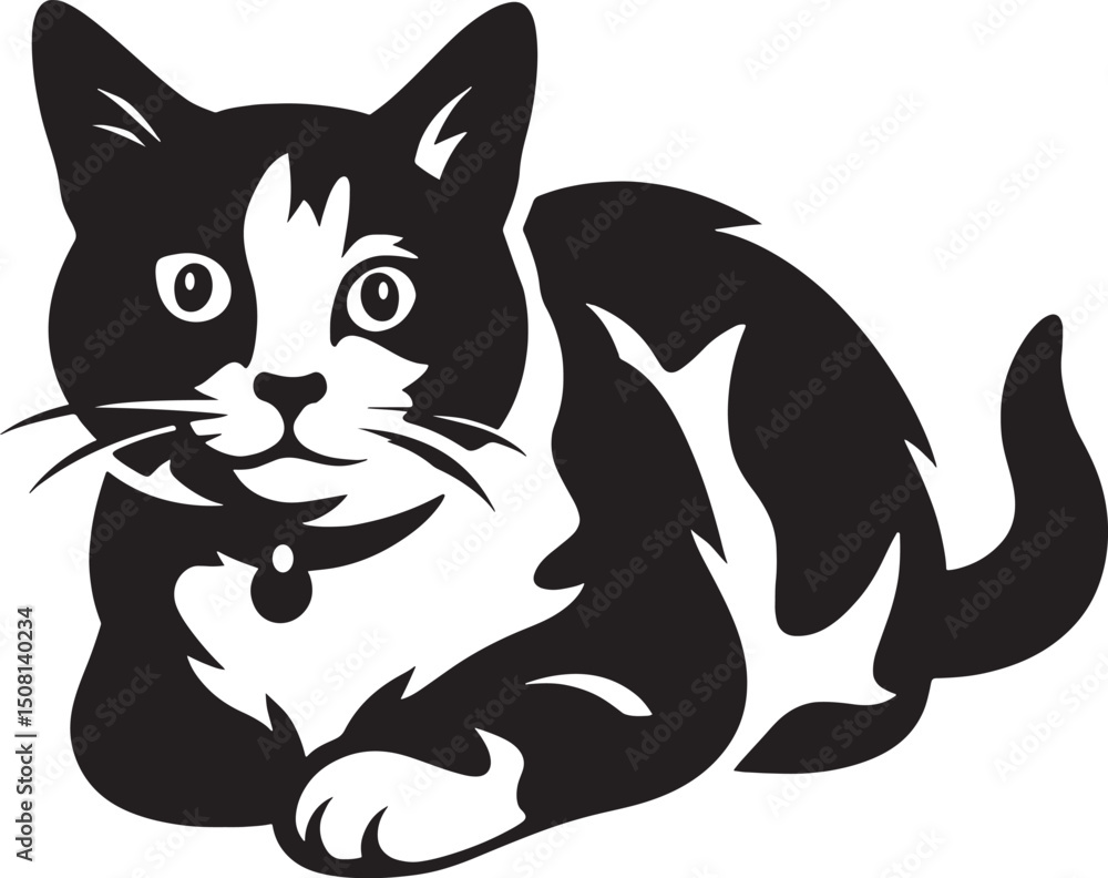 Cat silhouette black and white cute design, Adorable cat figure simple illustration Cat silhouette black and white cute design, Adorable cat figure simple illustration