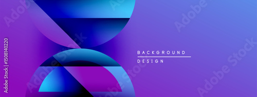 Abstract purple, blue gradients form overlapping shapes. Modern design suggests technology, innovation, vibrant energy. Minimalist aesthetic.