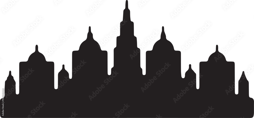 Fototapeta premium cityscape shape, skyline silhouette, urban skyline, city outline, skyscraper icon, buildings vector, city skyline, silhouette buildings, modern city, metropolitan shape, architecture icon