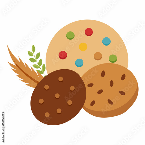 Various testy cookies food vector icon on white background.