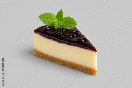 Slice of Blueberry Cheesecake with Mint Garnish cheese cake dessert and food