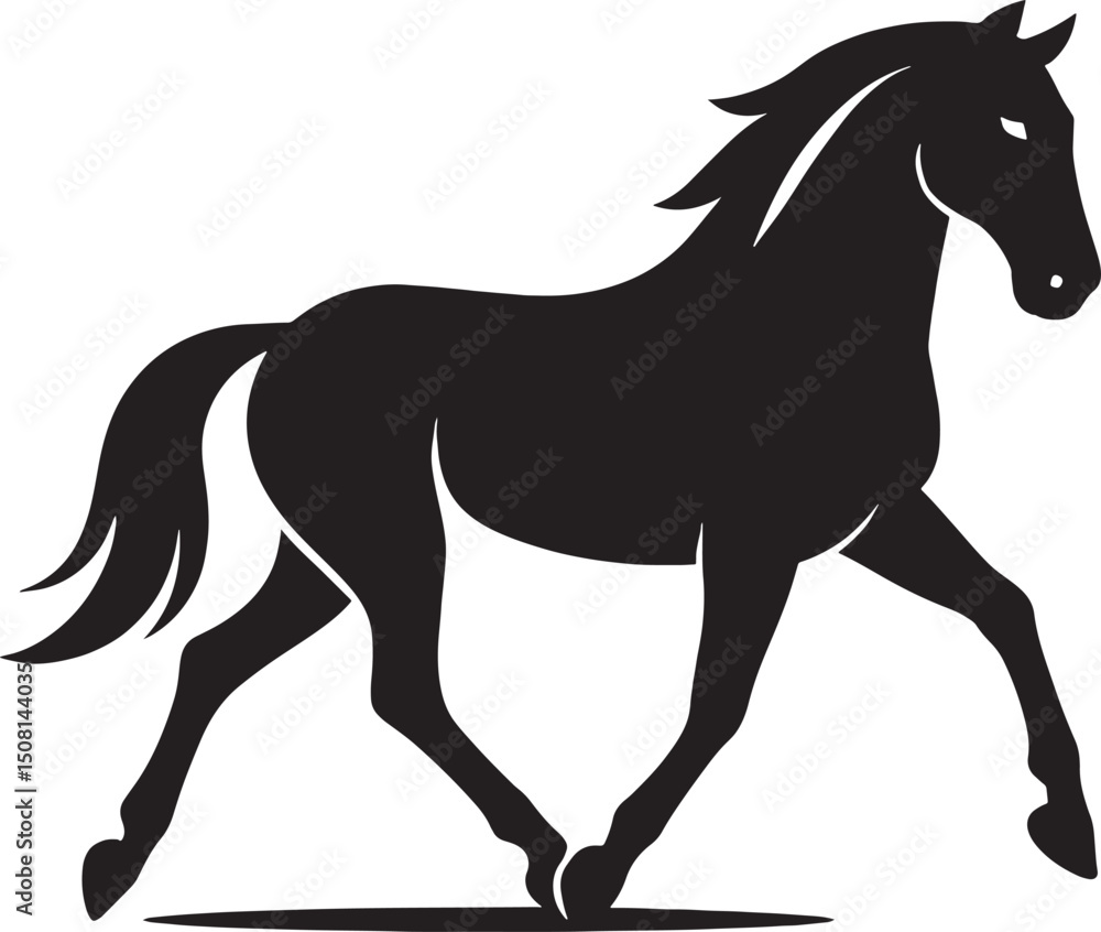 Obraz premium Running horse silhouette stylish motion, Elegant horse galloping in black