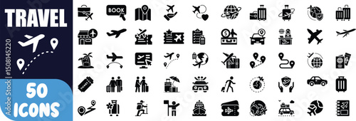 Travel icons set airplane flight trip journey vacation