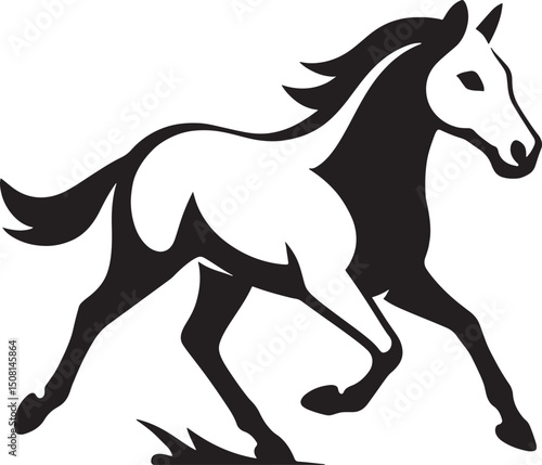 Galloping horse dynamic illustration, Fast horse black and white movement