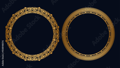 Native American vector round gold pattern. Geometric shapes in a circle. National ornament of the peoples of America, Maya, Aztecs, Incas
