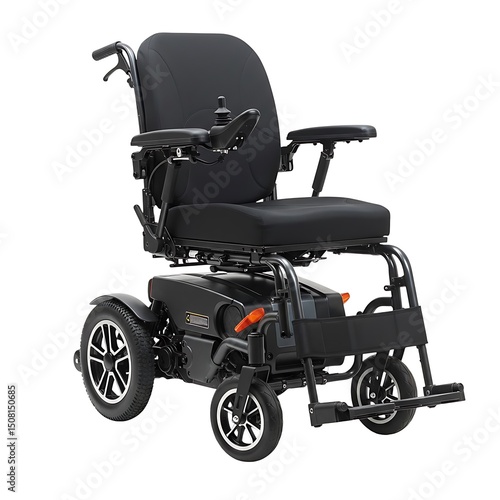 Electric powered wheelchair mobility aid isolated on white background
