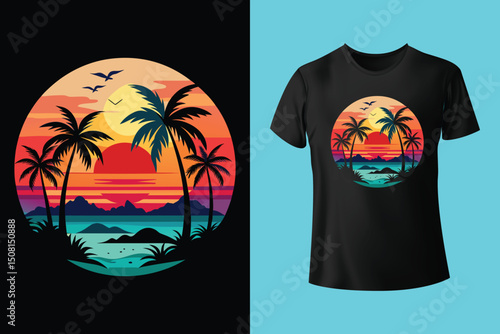 Summer Mood T-Shirt Artwork – Ocean, Fun, and Sun, Summer Graphic Tee – Trendy Design for Hot Days, Vibrant Summer Vibes T-Shirt – Colorful Seasonal Artwork.