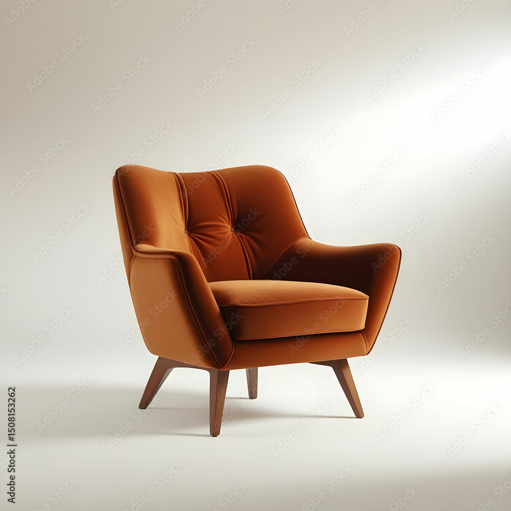 Fototapeta premium A mid-century modern accent chair in burnt orange velvet.