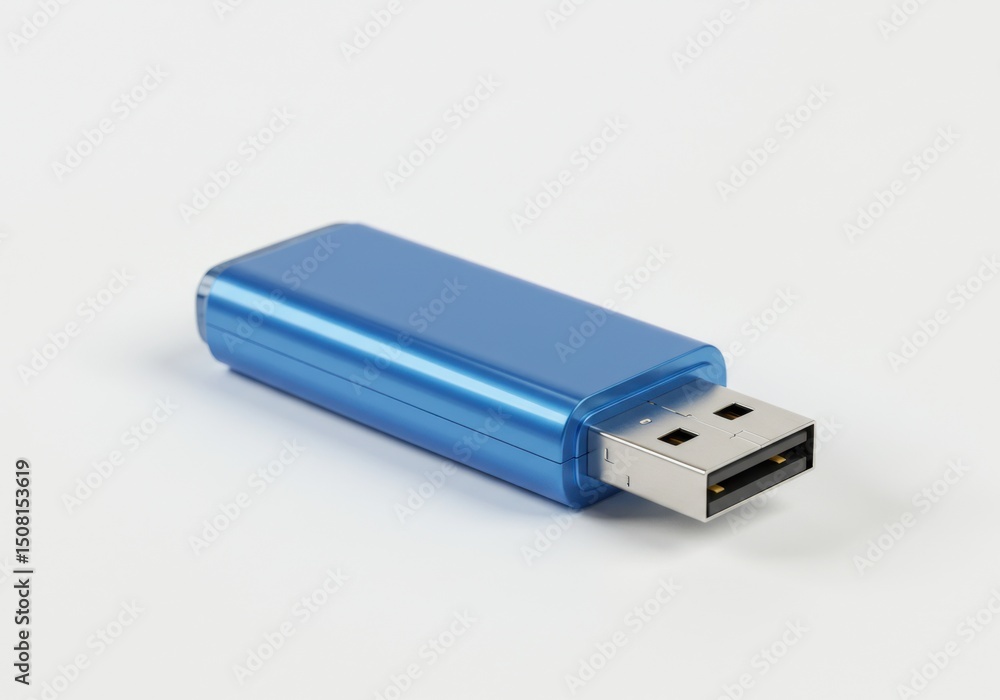 Blue usb flash drive on white background Blue usb flash drive on white background