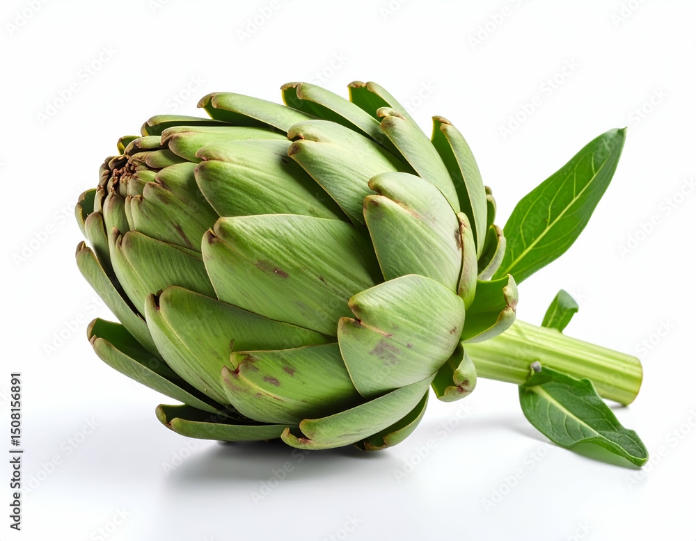 Fototapeta premium Fresh Artichoke A Vibrant Green Vegetable Isolated on White