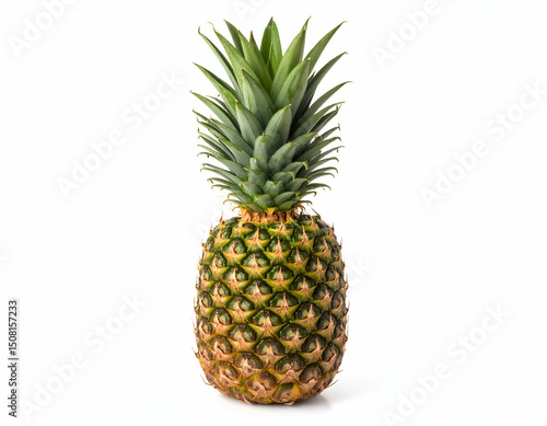Fresh Pineapple Vibrant Tropical Fruit with Spiky Crown Isolated on White